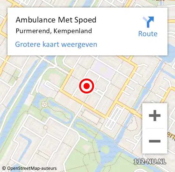 Locatie op kaart van de 112 melding: Ambulance Met Spoed Naar Purmerend, Kempenland op 1 juli 2018 02:37