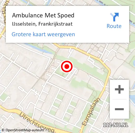 Locatie op kaart van de 112 melding: Ambulance Met Spoed Naar IJsselstein, Frankrijkstraat op 1 juli 2018 05:25