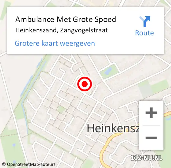 Locatie op kaart van de 112 melding: Ambulance Met Grote Spoed Naar Heinkenszand, Zangvogelstraat op 1 juli 2018 06:24