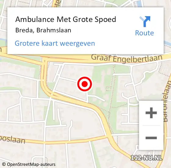 Locatie op kaart van de 112 melding: Ambulance Met Grote Spoed Naar Breda, Brahmslaan op 1 juli 2018 09:16