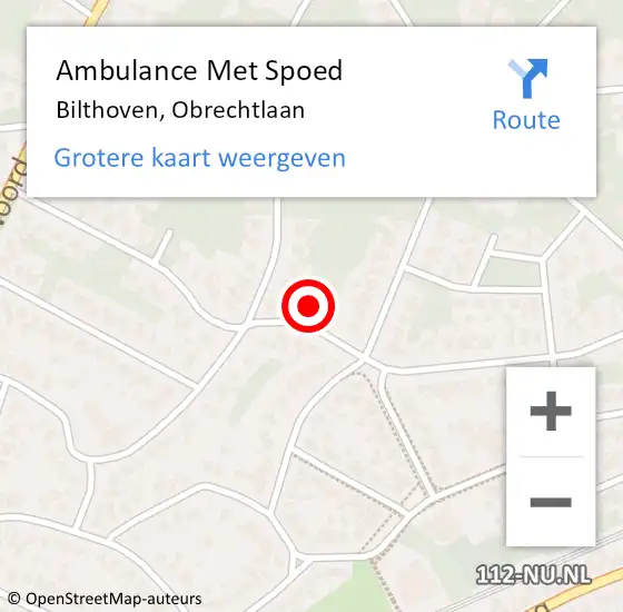 Locatie op kaart van de 112 melding: Ambulance Met Spoed Naar Bilthoven, Obrechtlaan op 1 juli 2018 12:16