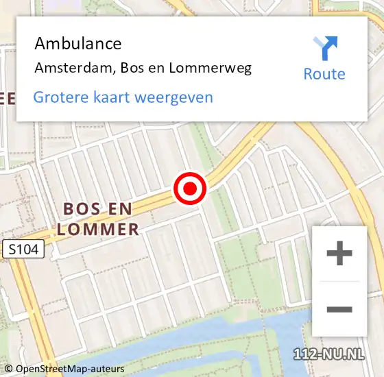 Locatie op kaart van de 112 melding: Ambulance Amsterdam, Bos en Lommerweg op 1 juli 2018 12:28