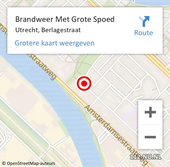 Locatie op kaart van de 112 melding: Brandweer Met Grote Spoed Naar Utrecht, Berlagestraat op 1 juli 2018 16:45