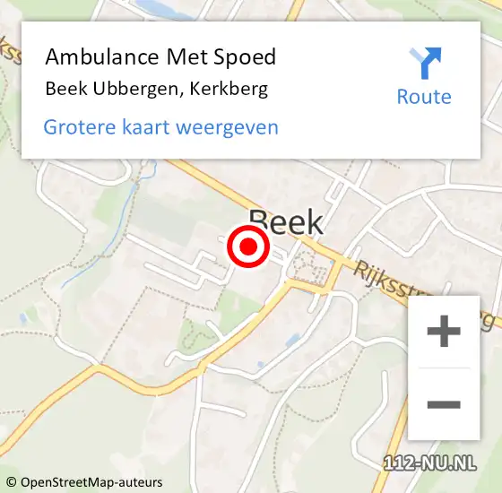 Locatie op kaart van de 112 melding: Ambulance Met Spoed Naar Beek Ubbergen, Kerkberg op 1 juli 2018 16:53