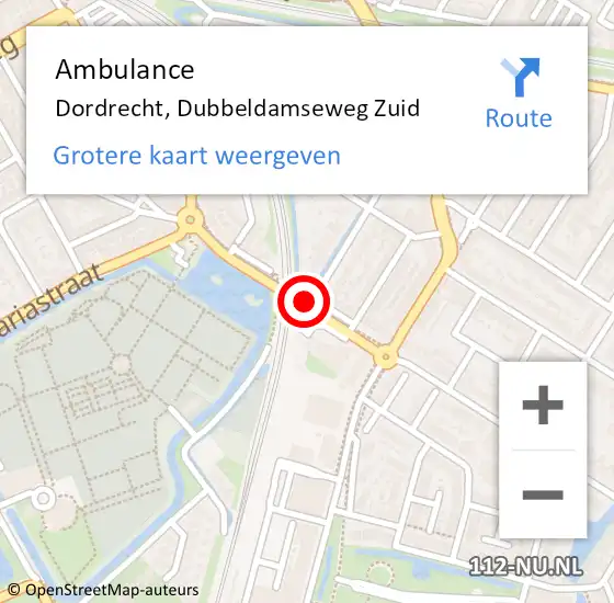 Locatie op kaart van de 112 melding: Ambulance Dordrecht, Dubbeldamseweg Zuid op 1 juli 2018 17:14
