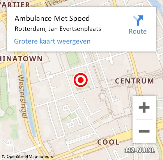 Locatie op kaart van de 112 melding: Ambulance Met Spoed Naar Rotterdam, Jan Evertsenplaats op 1 juli 2018 19:46