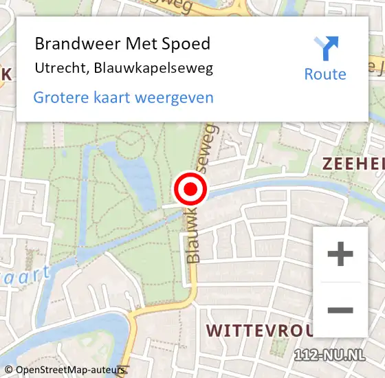 Locatie op kaart van de 112 melding: Brandweer Met Spoed Naar Utrecht, Blauwkapelseweg op 1 juli 2018 20:57