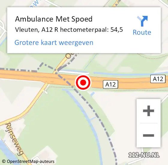 Locatie op kaart van de 112 melding: Ambulance Met Spoed Naar Vleuten, A12 R hectometerpaal: 54,5 op 2 juli 2018 00:06