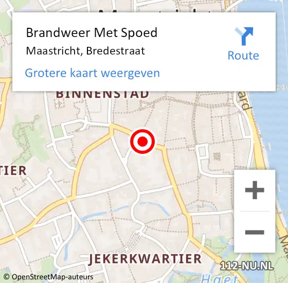 Locatie op kaart van de 112 melding: Brandweer Met Spoed Naar Maastricht, Bredestraat op 2 juli 2018 00:12