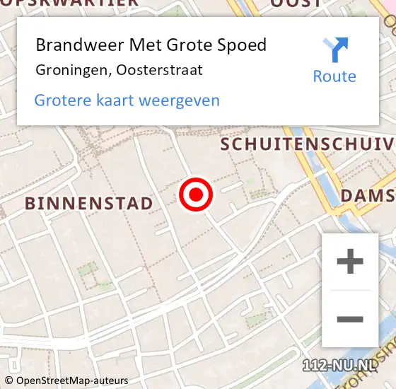 Locatie op kaart van de 112 melding: Brandweer Met Grote Spoed Naar Groningen, Oosterstraat op 2 juli 2018 04:30