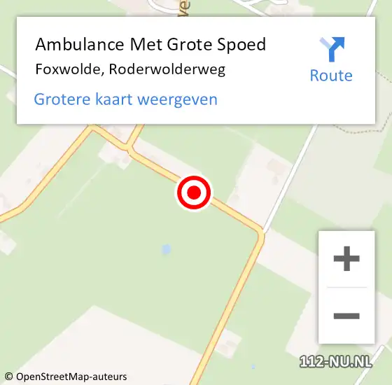 Locatie op kaart van de 112 melding: Ambulance Met Grote Spoed Naar Foxwolde, Roderwolderweg op 2 juli 2018 05:05