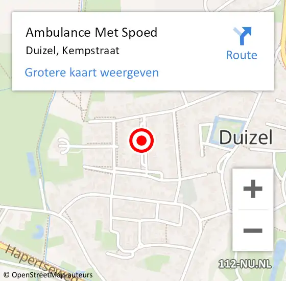 Locatie op kaart van de 112 melding: Ambulance Met Spoed Naar Duizel, Kempstraat op 2 juli 2018 05:06