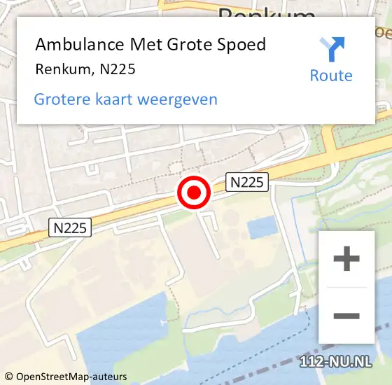 Locatie op kaart van de 112 melding: Ambulance Met Grote Spoed Naar Renkum, N225 op 2 juli 2018 07:38