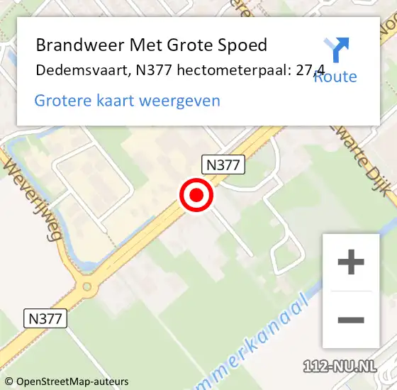 Locatie op kaart van de 112 melding: Brandweer Met Grote Spoed Naar Dedemsvaart, N377 hectometerpaal: 27,7 op 2 juli 2018 07:57