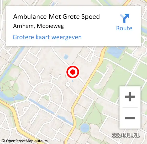 Locatie op kaart van de 112 melding: Ambulance Met Grote Spoed Naar Arnhem, Mooieweg op 1 maart 2014 13:59