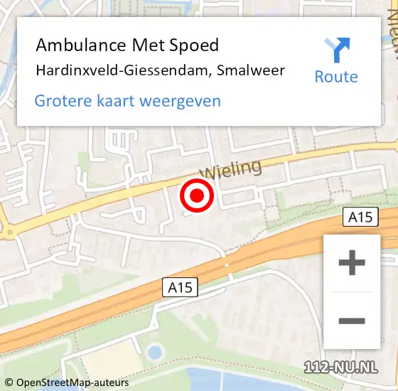 Locatie op kaart van de 112 melding: Ambulance Met Spoed Naar Hardinxveld-Giessendam, Smalweer op 2 juli 2018 13:43