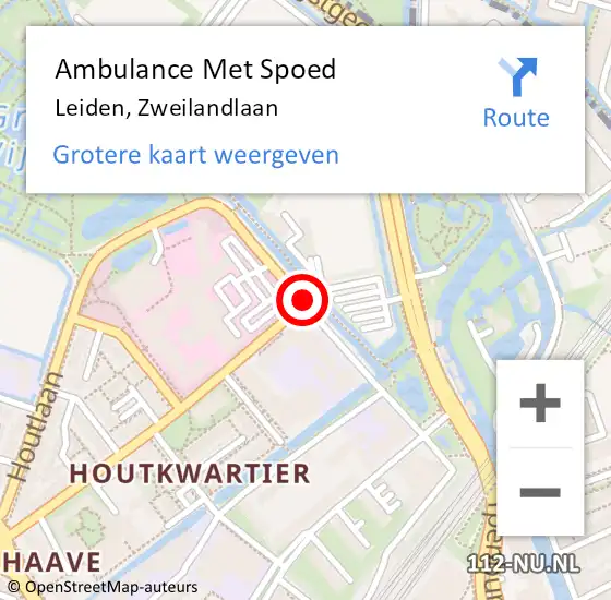 Locatie op kaart van de 112 melding: Ambulance Met Spoed Naar Leiden, Zweilandlaan op 2 juli 2018 15:59