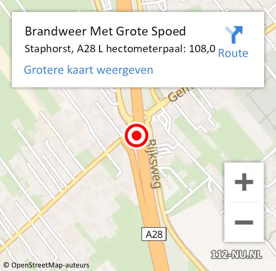 Locatie op kaart van de 112 melding: Brandweer Met Grote Spoed Naar Staphorst, A28 Li hectometerpaal: 114,0 op 2 juli 2018 16:28