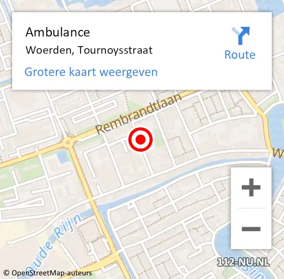 Locatie op kaart van de 112 melding: Ambulance Woerden, Tournoysstraat op 2 juli 2018 17:22