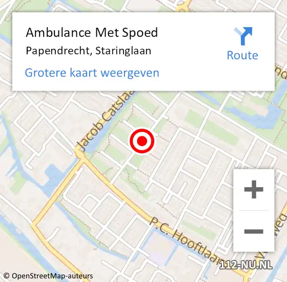 Locatie op kaart van de 112 melding: Ambulance Met Spoed Naar Papendrecht, Staringlaan op 2 juli 2018 18:16