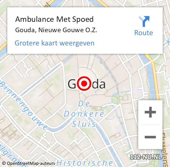 Locatie op kaart van de 112 melding: Ambulance Met Spoed Naar Gouda, Nieuwe Gouwe O.Z. op 2 juli 2018 20:54