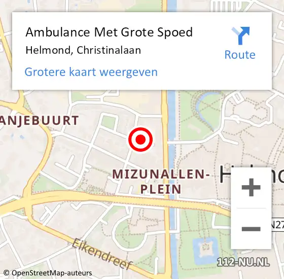 Locatie op kaart van de 112 melding: Ambulance Met Grote Spoed Naar Helmond, Christinalaan op 3 juli 2018 05:29