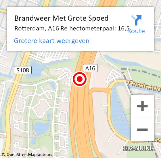 Locatie op kaart van de 112 melding: Brandweer Met Grote Spoed Naar Rotterdam, A16 Li hectometerpaal: 17,3 op 3 juli 2018 11:45