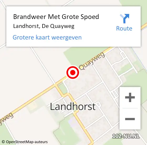 Locatie op kaart van de 112 melding: Brandweer Met Grote Spoed Naar Landhorst, De Quayweg op 3 juli 2018 13:28