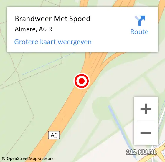 Locatie op kaart van de 112 melding: Brandweer Met Spoed Naar Almere, A6 R op 3 juli 2018 13:54