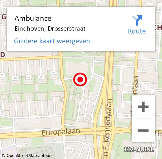 Locatie op kaart van de 112 melding: Ambulance Eindhoven, Drosserstraat op 3 juli 2018 14:34