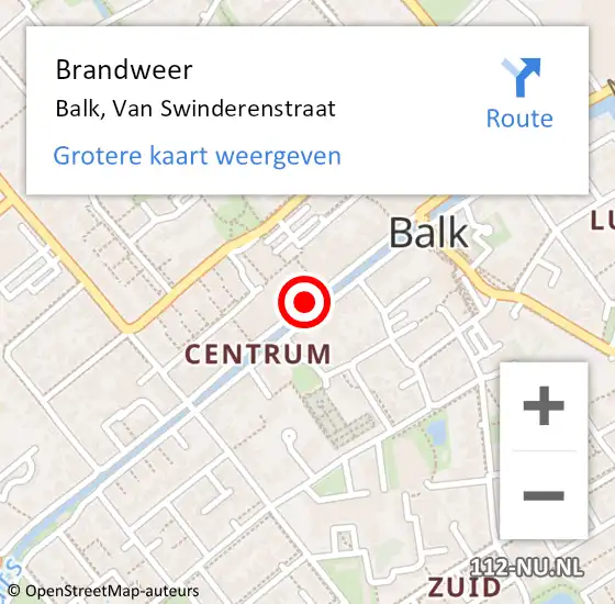 Locatie op kaart van de 112 melding: Brandweer Balk, Van Swinderenstraat op 3 juli 2018 14:58