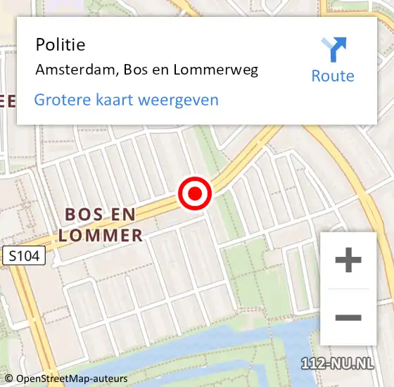 Locatie op kaart van de 112 melding: Politie Amsterdam, Bos en Lommerweg op 3 juli 2018 15:04