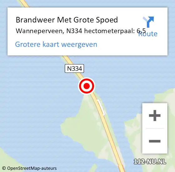 Locatie op kaart van de 112 melding: Brandweer Met Grote Spoed Naar Wanneperveen, N334 hectometerpaal: 6,5 op 3 juli 2018 17:48