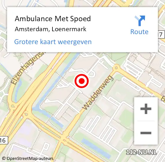 Locatie op kaart van de 112 melding: Ambulance Met Spoed Naar Amsterdam, Loenermark op 3 juli 2018 21:06