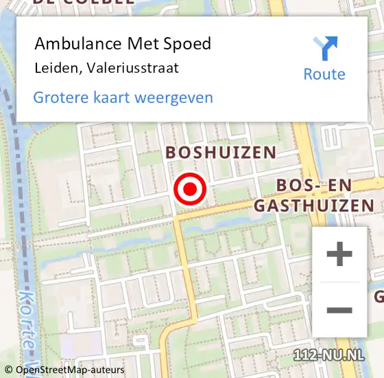 Locatie op kaart van de 112 melding: Ambulance Met Spoed Naar Leiden, Valeriusstraat op 3 juli 2018 21:37