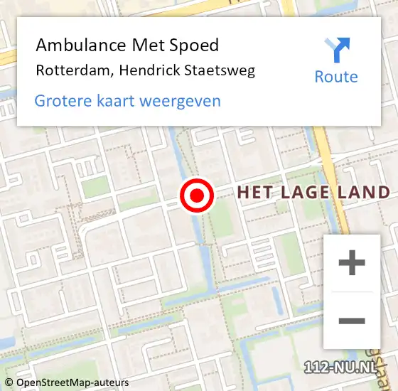 Locatie op kaart van de 112 melding: Ambulance Met Spoed Naar Rotterdam, Hendrick Staetsweg op 4 juli 2018 06:04