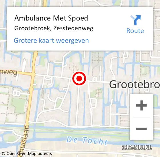 Locatie op kaart van de 112 melding: Ambulance Met Spoed Naar Grootebroek, Zesstedenweg op 4 juli 2018 07:34