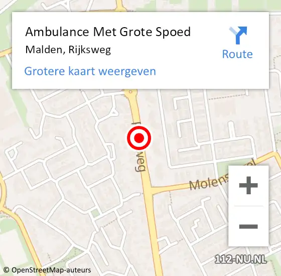 Locatie op kaart van de 112 melding: Ambulance Met Grote Spoed Naar Malden, Rijksweg op 4 juli 2018 08:47