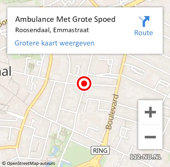 Locatie op kaart van de 112 melding: Ambulance Met Grote Spoed Naar Roosendaal, Wilhelminastraat op 4 juli 2018 12:52