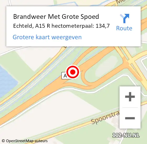 Locatie op kaart van de 112 melding: Brandweer Met Grote Spoed Naar Echteld, A15 R hectometerpaal: 134,7 op 4 juli 2018 13:36