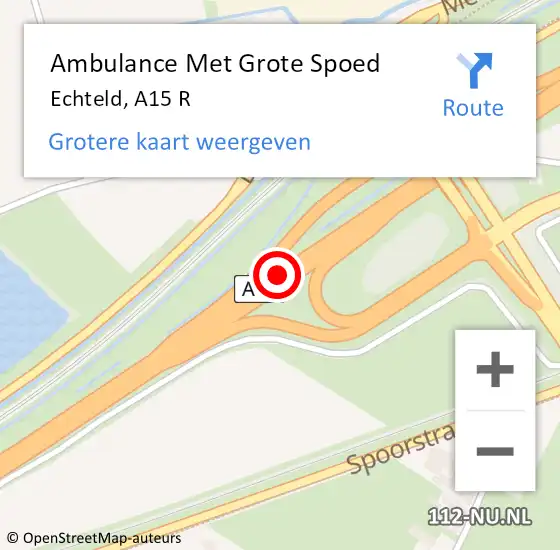 Locatie op kaart van de 112 melding: Ambulance Met Grote Spoed Naar Echteld, A15 R hectometerpaal: 134,7 op 4 juli 2018 13:40