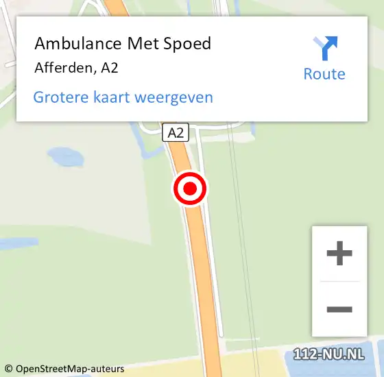 Locatie op kaart van de 112 melding: Ambulance Met Spoed Naar Afferden, A2 op 4 juli 2018 14:17
