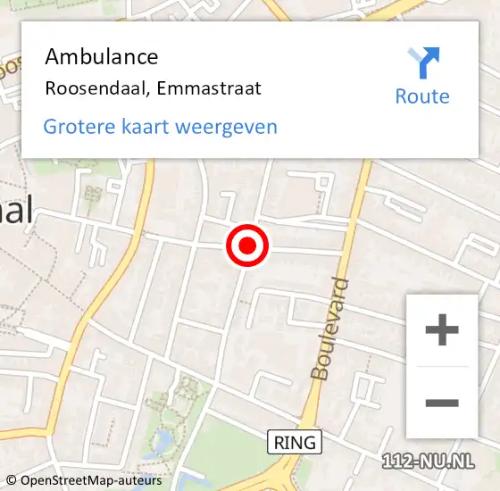 Locatie op kaart van de 112 melding: Ambulance Roosendaal, Wilhelminastraat op 4 juli 2018 14:35