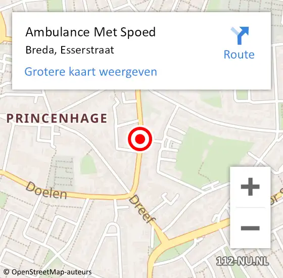 Locatie op kaart van de 112 melding: Ambulance Met Spoed Naar Breda, Esserstraat op 4 juli 2018 15:57