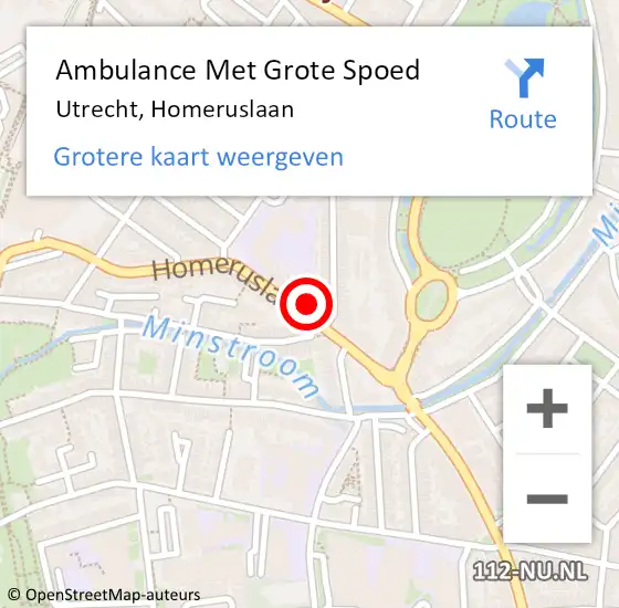 Locatie op kaart van de 112 melding: Ambulance Met Grote Spoed Naar Utrecht, Homeruslaan op 4 juli 2018 20:54