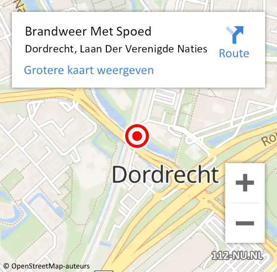 Locatie op kaart van de 112 melding: Brandweer Met Spoed Naar Dordrecht, Laan Der Verenigde Naties op 4 juli 2018 22:33