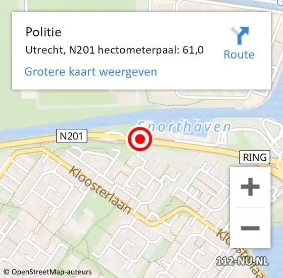 Locatie op kaart van de 112 melding: Politie Utrecht, N201 hectometerpaal: 61,0 op 5 juli 2018 00:08