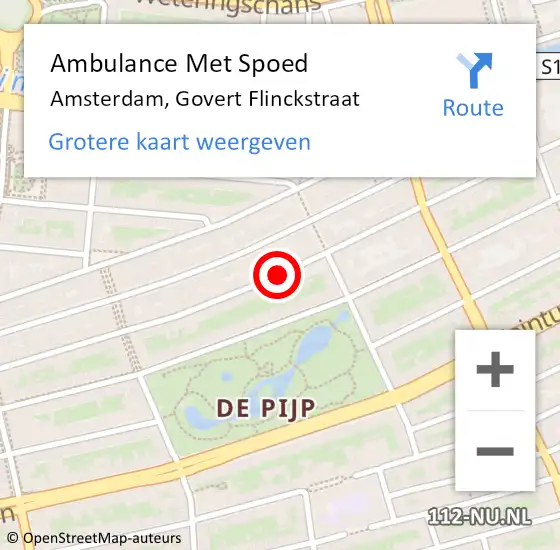 Locatie op kaart van de 112 melding: Ambulance Met Spoed Naar Amsterdam, Govert Flinckstraat op 5 juli 2018 07:06