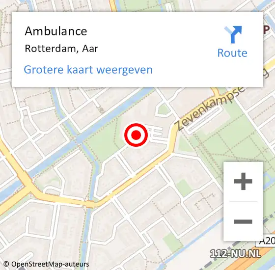 Locatie op kaart van de 112 melding: Ambulance Rotterdam, Aar op 5 juli 2018 09:50