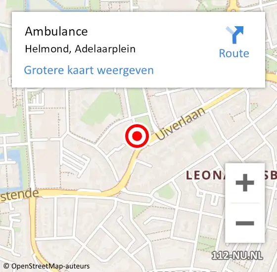 Locatie op kaart van de 112 melding: Ambulance Helmond, Adelaarplein op 5 juli 2018 10:30